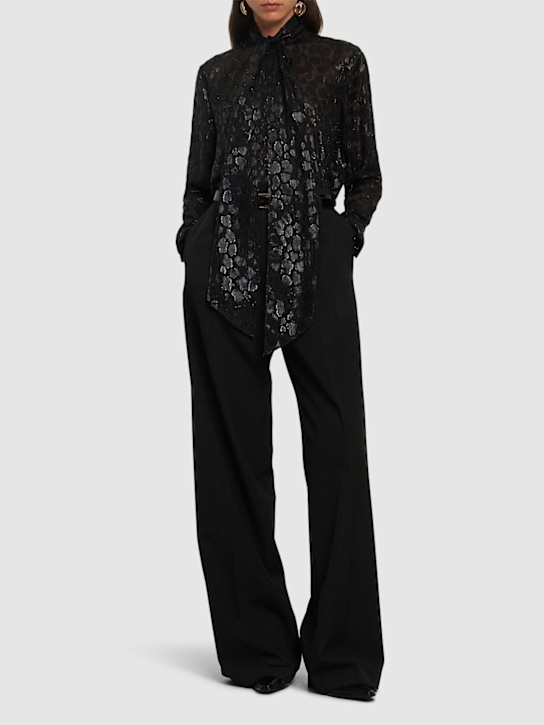 Versace: Silk blend fil coupé shirt w/bow - women_1 | Luisa Via Roma