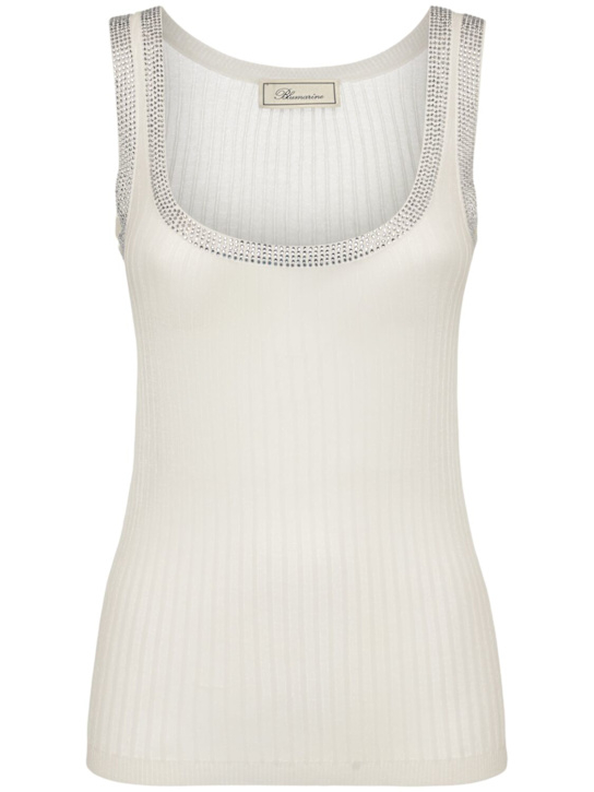 Blumarine: Embellished collar knitted tank top - White - women_0 | Luisa Via Roma