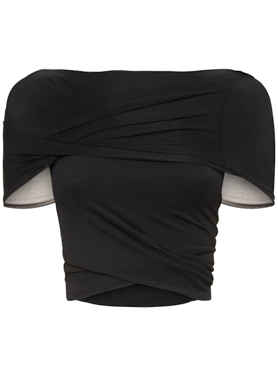 Rick Owens: Lola short sleeve wrap crop top - Black - women_0 | Luisa Via Roma