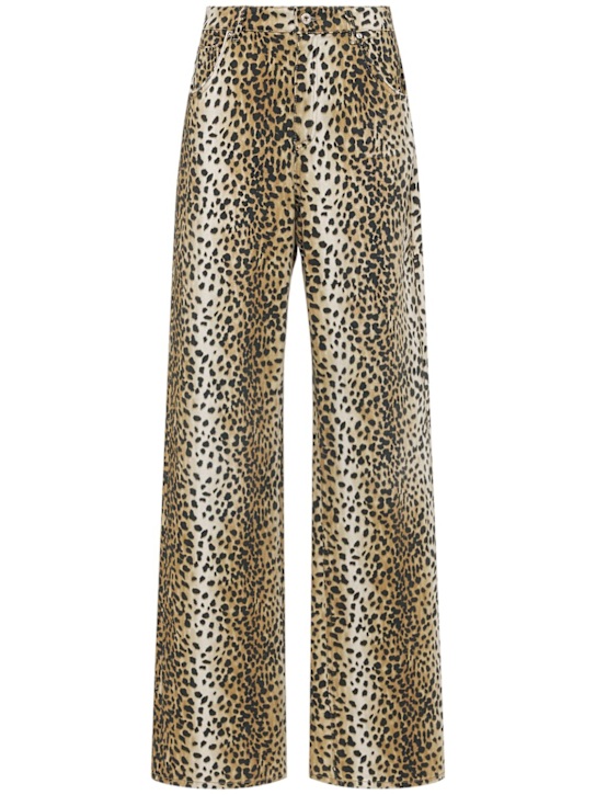 Blumarine: Leopard print high rise boyfriend jeans - Multicolor - women_0 | Luisa Via Roma