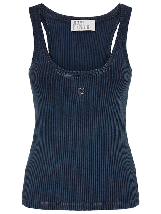Giuseppe Di Morabito: Ribbed stretch cotton tank top - Blue - women_0 | Luisa Via Roma