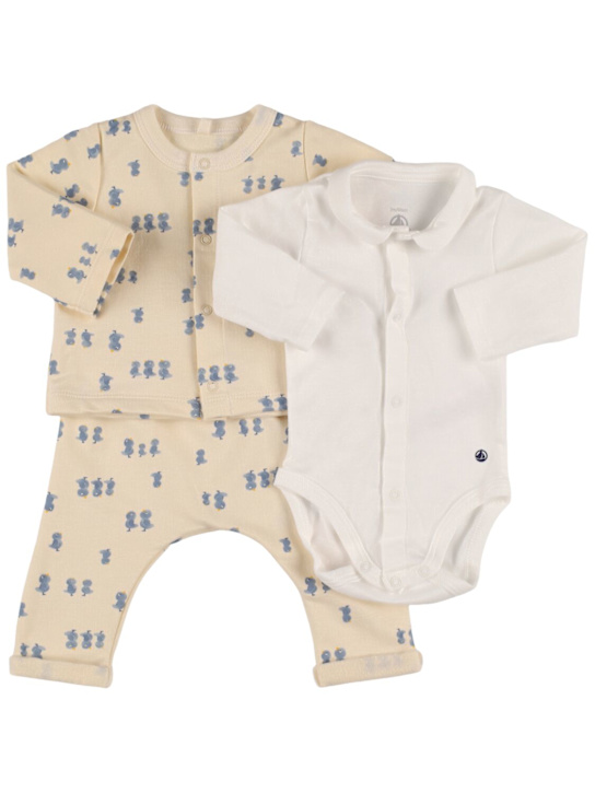 Petit Bateau: Cotton cardigan, bodysuit & pants - Beige - kids-girls_0 | Luisa Via Roma