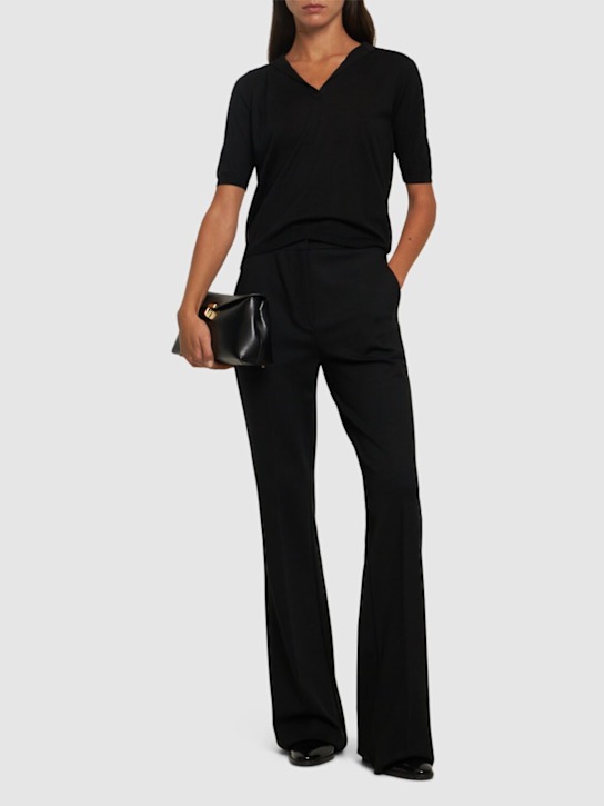 Max Mara: Yana pleated wool blend straight pants - women_1 | Luisa Via Roma