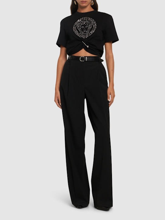 Versace: Medusa cotton jersey cropped t-shirt - women_1 | Luisa Via Roma