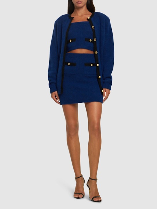 Alessandra Rich: Oversized Cardigan aus Alpakamischstrick - Blau - women_1 | Luisa Via Roma