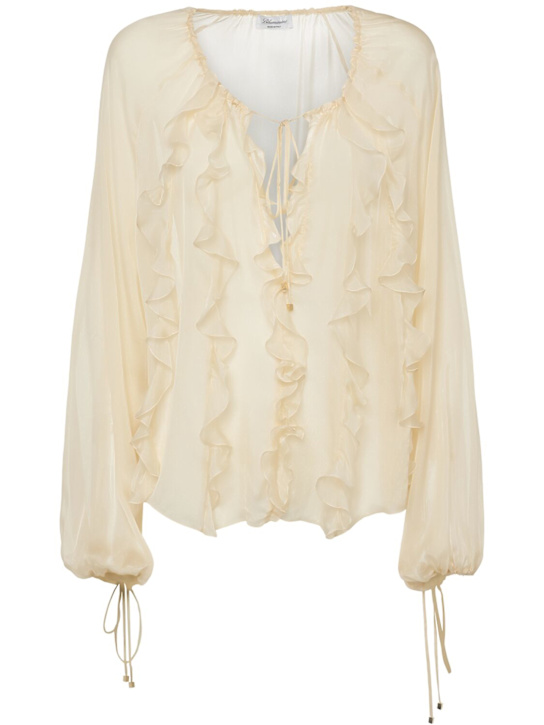 Blumarine: Camicia in seta georgette con ruches - Beige Chiaro - women_0 | Luisa Via Roma