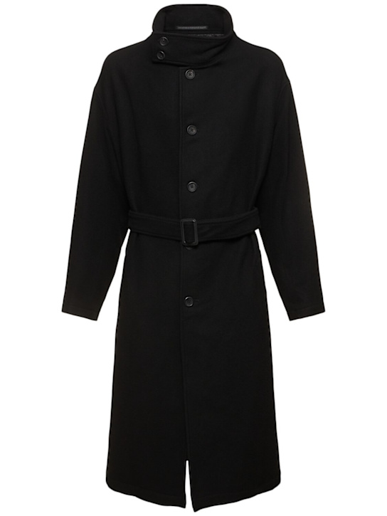 Yohji Yamamoto: J-stand collar wool blend coat - Black - men_0 | Luisa Via Roma