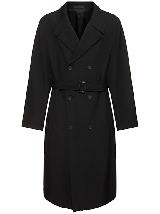 Yohji Yamamoto: j-8B wool gabardine long coat - Black - men_0 | Luisa Via Roma