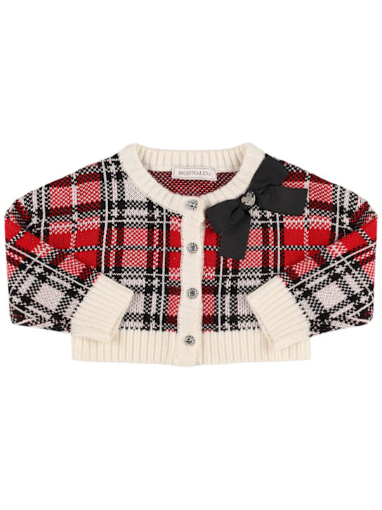 Monnalisa: Cardigan in maglia con stampa Check - kids-girls_0 | Luisa Via Roma