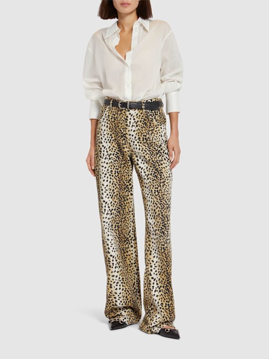 Blumarine: Leopard print high rise boyfriend jeans - Multicolor - women_1 | Luisa Via Roma