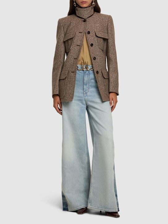 Chloé: Single breast herringbone wool jacket - women_1 | Luisa Via Roma