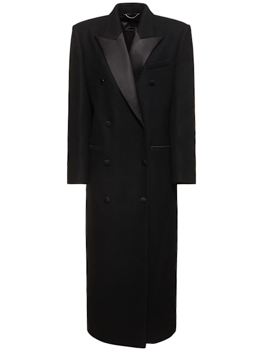 Magda Butrym: Wool gabardine double breast long coat - Black - women_0 | Luisa Via Roma