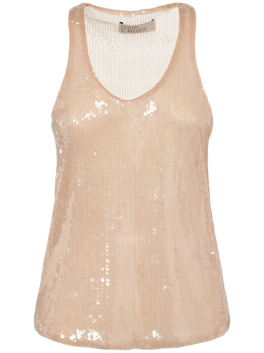Giuseppe Di Morabito: Sequined tank top - Beige - women_0 | Luisa Via Roma