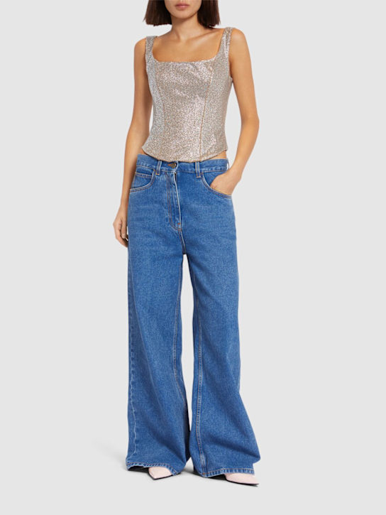 Giuseppe Di Morabito: Viscose embellished bustier top - Silver - women_1 | Luisa Via Roma