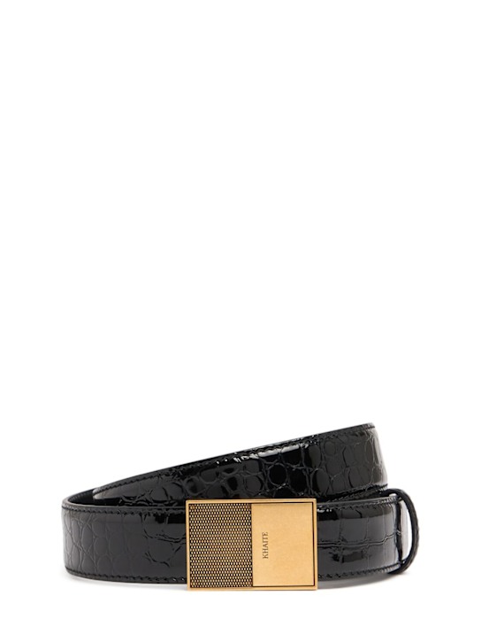 Khaite: 30mm Elio croc embossed leather belt - Black - women_0 | Luisa Via Roma