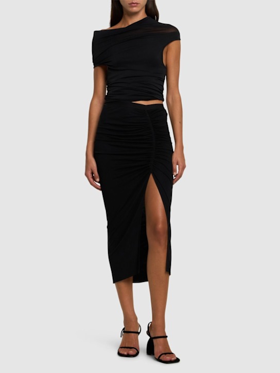 Rick Owens: Lola short sleeve wrap crop top - Black - women_1 | Luisa Via Roma