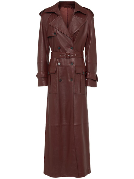 Giuseppe Di Morabito: Lamb leather long trench coat - Bordeaux - women_0 | Luisa Via Roma