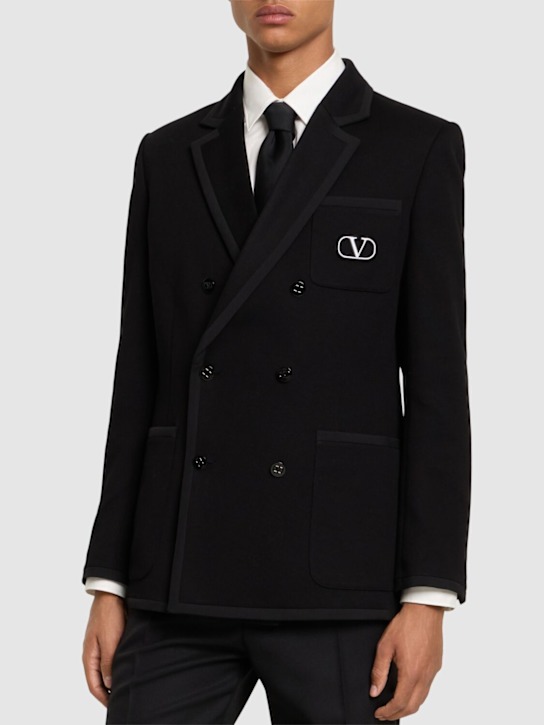 Valentino: Blazer Vlogo in cotone con cuciture - Nero - men_2 | Luisa Via Roma