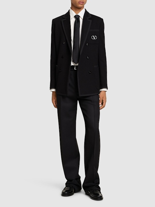 Valentino: Blazer Vlogo in cotone con cuciture - Nero - men_1 | Luisa Via Roma