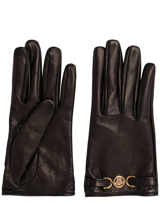 Versace: Medusa Clamp leather gloves - women_0 | Luisa Via Roma