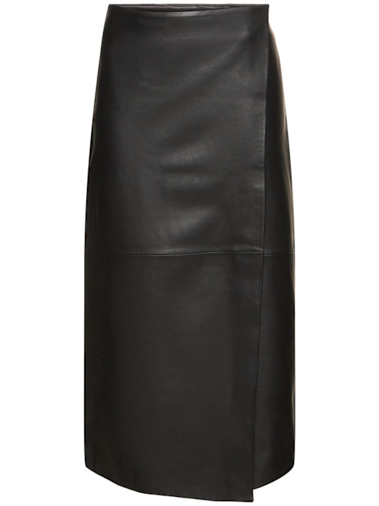 The Frankie Shop: Hedi leather midi wrap skirt - women_0 | Luisa Via Roma