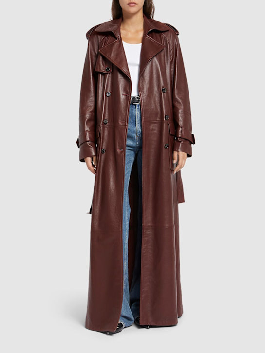 Giuseppe Di Morabito: Lamb leather long trench coat - Bordeaux - women_1 | Luisa Via Roma
