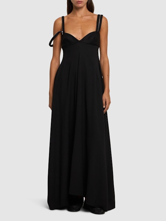 Carven: Vestito lungo in crepe di misto lana - Nero - women_1 | Luisa Via Roma