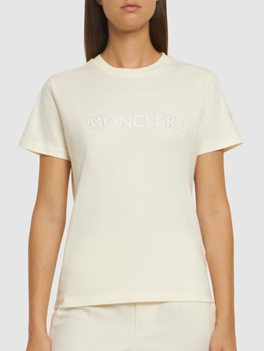 Moncler: Crystal logo cotton t-shirt - women_2 | Luisa Via Roma
