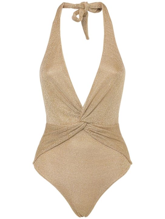 Giuseppe Di Morabito: Lycra knotted one piece swimsuit - Gold - women_0 | Luisa Via Roma