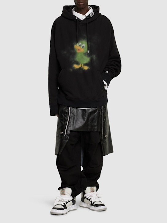 Mihara Yasuhiro: Duck printed cotton jersey hoodie - Black - men_1 | Luisa Via Roma