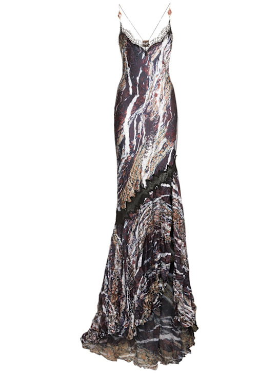 Roberto Cavalli: Marmo printed twill long dress - women_0 | Luisa Via Roma