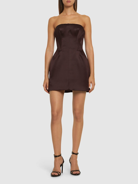 Ermanno Scervino: Strapless stretch silk satin mini dress - Brown - women_1 | Luisa Via Roma