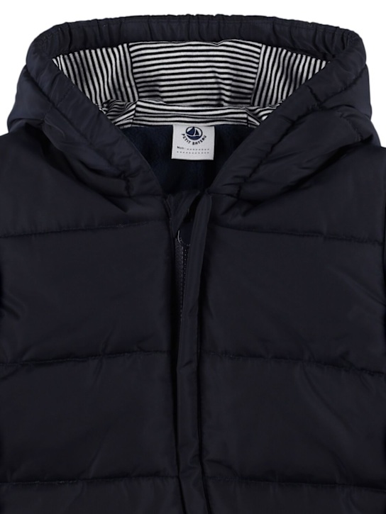 Petit Bateau: Hooded nylon puffer romper - Dark Blue - kids-girls_1 | Luisa Via Roma