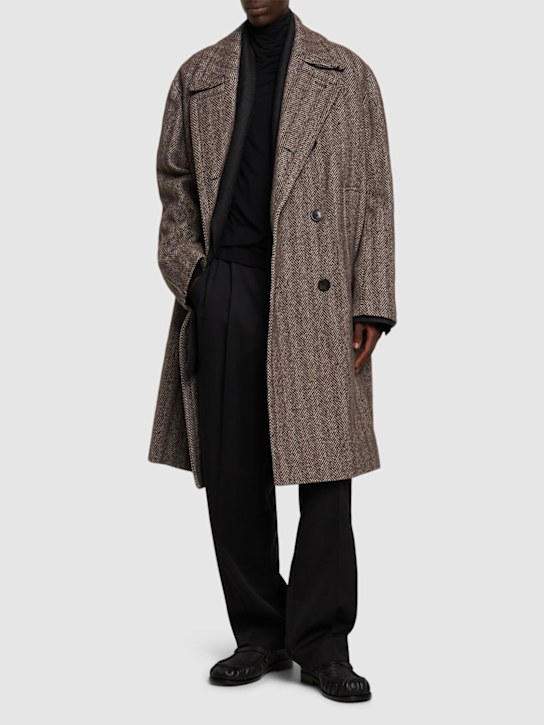 Dries Van Noten: Razel herringbone wool coat - Dark Brown - men_1 | Luisa Via Roma