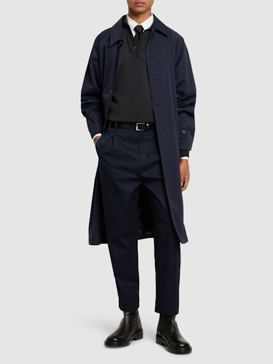 Valentino: Pleated cotton gabardine pants - Navy - men_1 | Luisa Via Roma