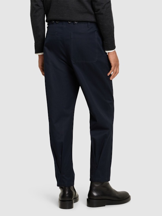 Valentino: Pleated cotton gabardine pants - Navy - men_2 | Luisa Via Roma