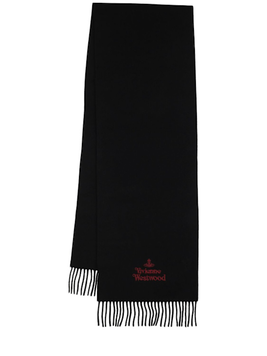 Vivienne Westwood: Wool embroidered logo scarf - Black - women_0 | Luisa Via Roma