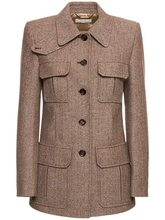 Chloé: Single breast herringbone wool jacket - women_0 | Luisa Via Roma