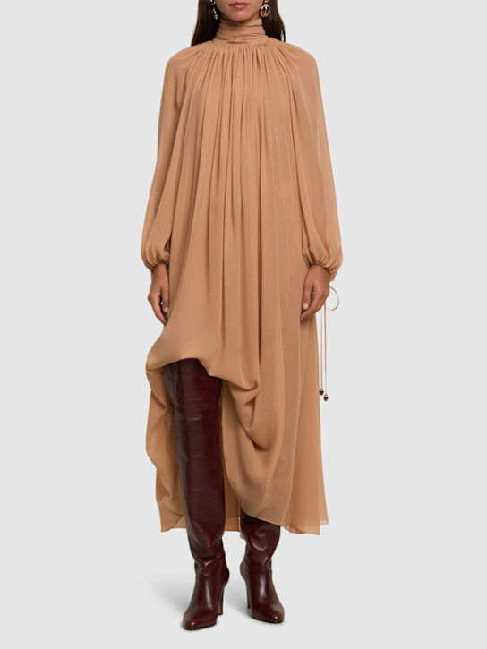 Chloé: Draped georgette long dress - women_1 | Luisa Via Roma