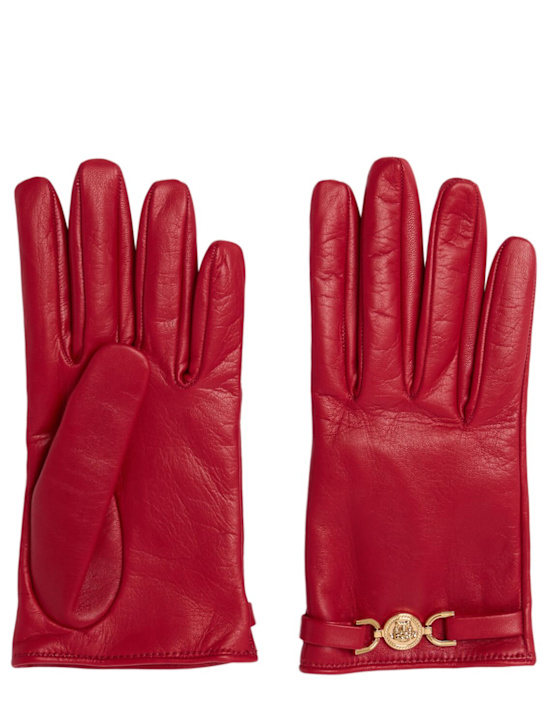 Versace: Medusa Clamp leather gloves - women_0 | Luisa Via Roma