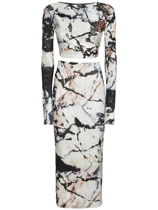 Roberto Cavalli: Marmo printed chenille top & skirt - women_0 | Luisa Via Roma