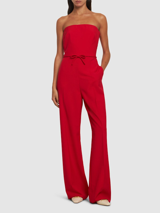 Valentino: Trockener, trägerloser Jumpsuit aus Wolle - Rot - women_1 | Luisa Via Roma