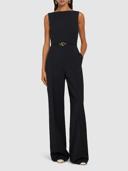 Valentino: Wool & mohair sleeveless jumpsuit - Navy - women_1 | Luisa Via Roma