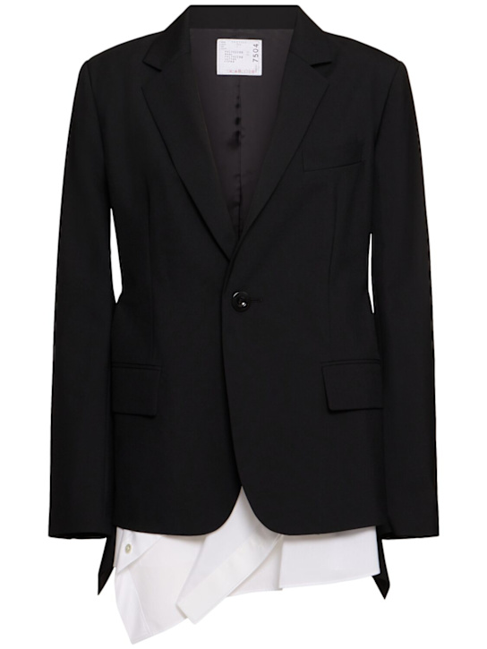 Sacai: Suiting & cotton poplin blazer - Black/White - women_0 | Luisa Via Roma