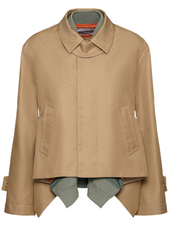 Sacai: Cotton gabardine & nylon twill jacket - Beige - women_0 | Luisa Via Roma