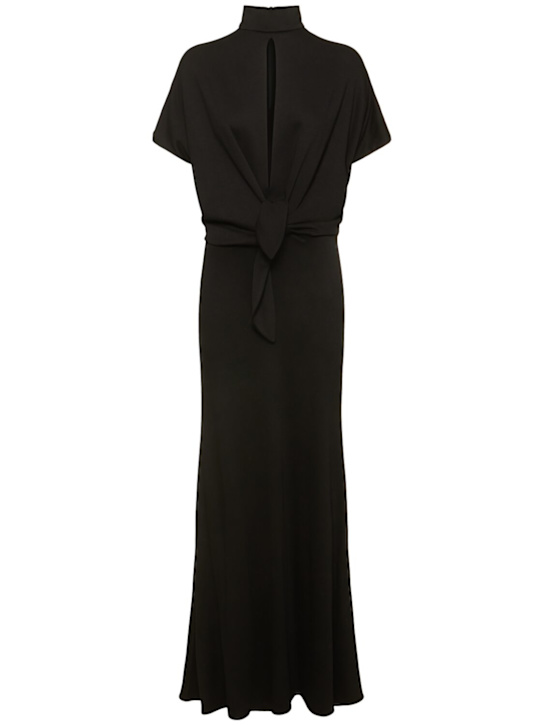 Roberto Cavalli: Draped jersey long dress - Black - women_0 | Luisa Via Roma