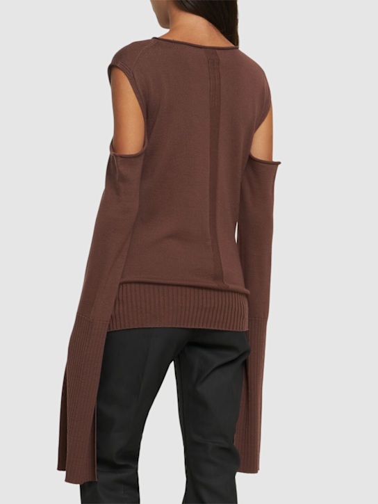 Rick Owens: 镂空长袖羊毛针织上衣 - 棕色 - women_2 | Luisa Via Roma