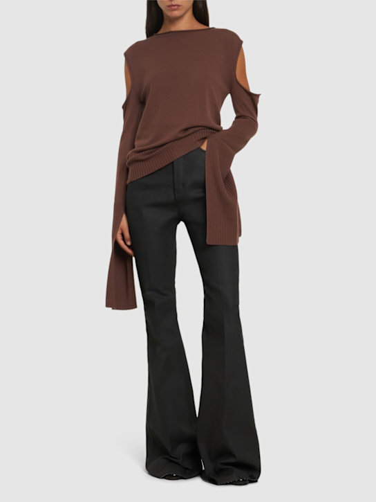 Rick Owens: 镂空长袖羊毛针织上衣 - 棕色 - women_1 | Luisa Via Roma