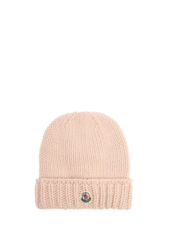 Moncler: Logo virgin wool beanie - kids-girls_0 | Luisa Via Roma