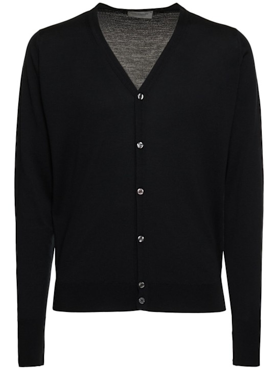 John Smedley: Bryn extrafine wool knit cardigan - Black - men_0 | Luisa Via Roma